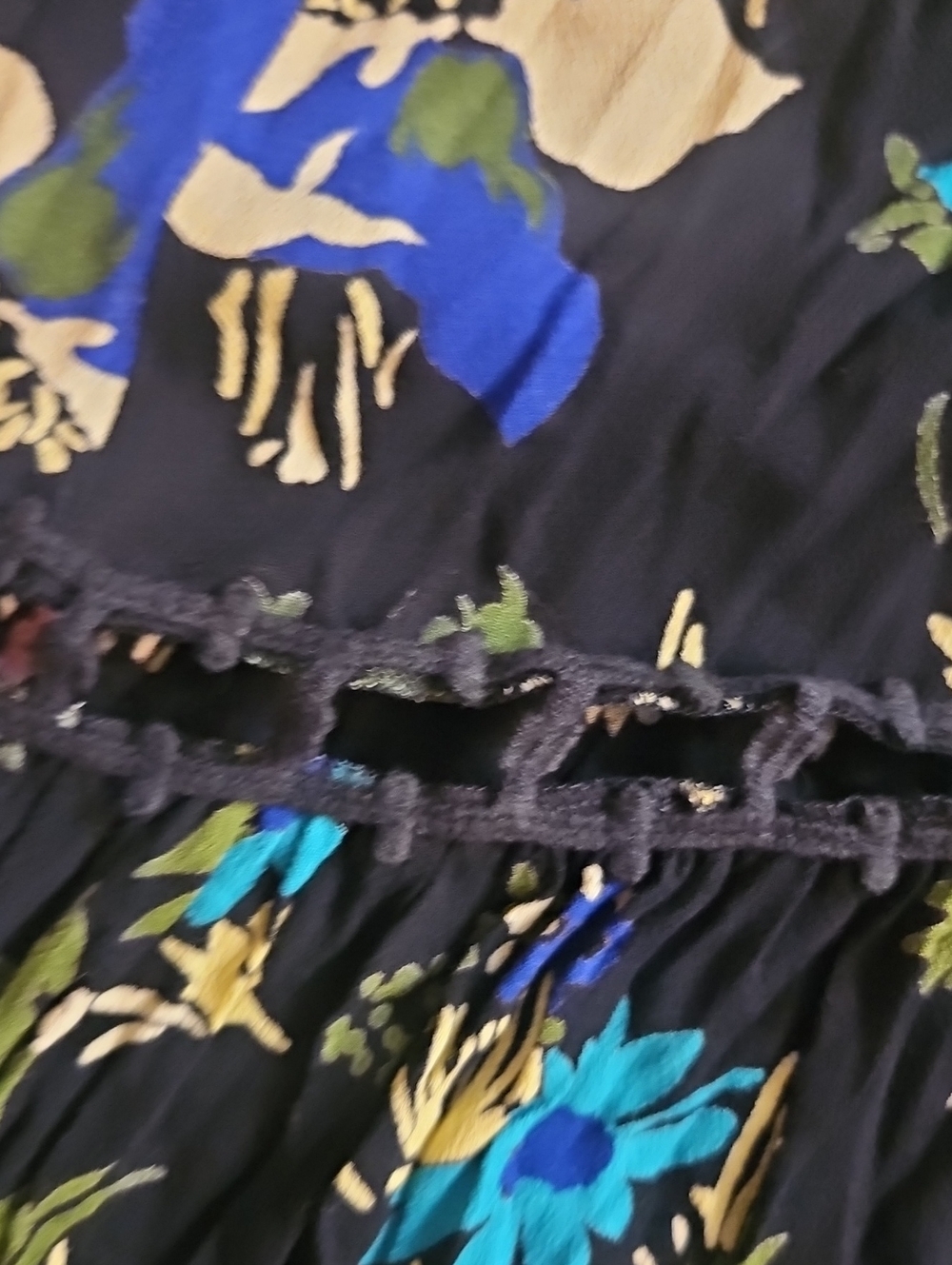 Free People Black Floral Backless Maxi Dress with Blue & Cream Accents - Picture 13 of 14